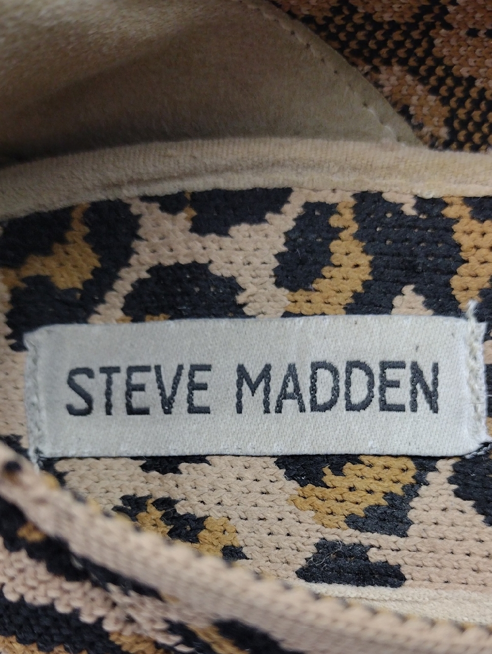 Steve Madden Tan Classic Leopard Print Fabric Upper Almond Toe Slip On Flat Shoe - Picture 10 of 16